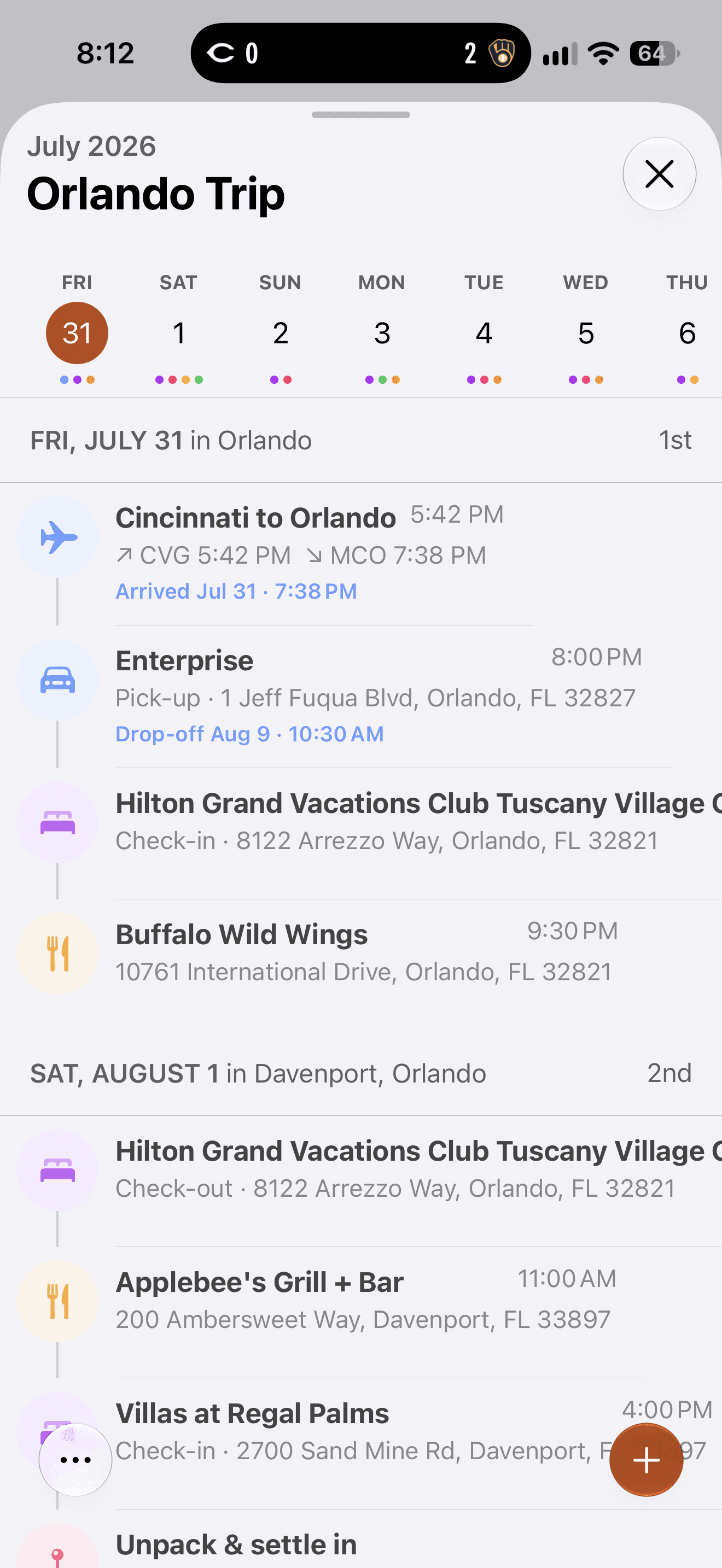 The day-by-day Orlando itinerary with flights, stays, and activities