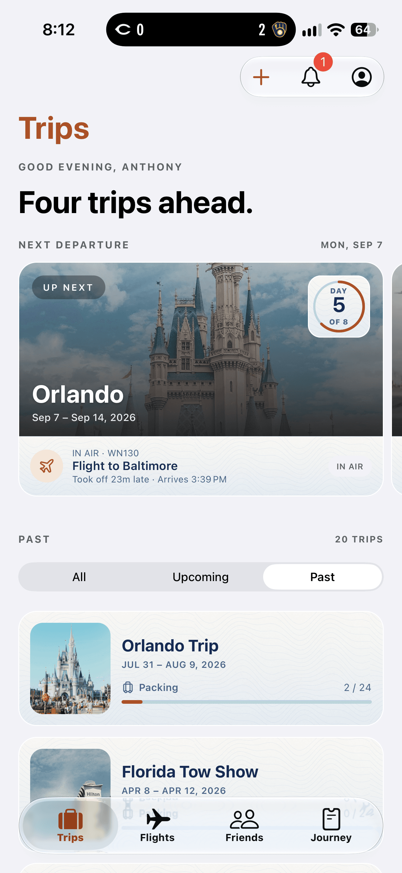 Trip360 trips screen